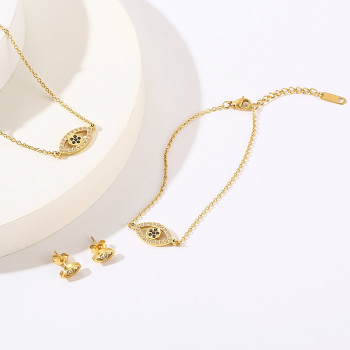 Sweet Simple Style Devil'S Eye Titanium Steel Plating Inlay Rhinestones 18K Gold Plated Bracelets Earrings Necklace