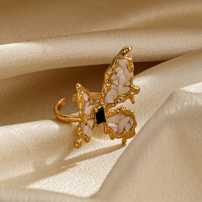 O ouro elegante do zircão 18K do embutimento do chapeamento de cobre da borboleta chapeou anéis abertos