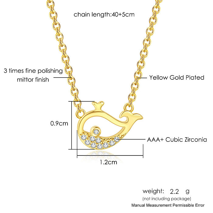 1 Stück niedliche Wal-Kupfer-Halskette mit ausgehöhltem Inlay und Zirkon