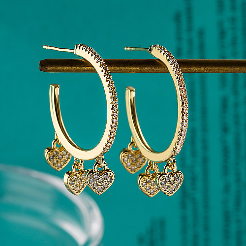 1 Pair INS Style C Shape Star Heart Shape Copper Inlay Zircon Drop Earrings