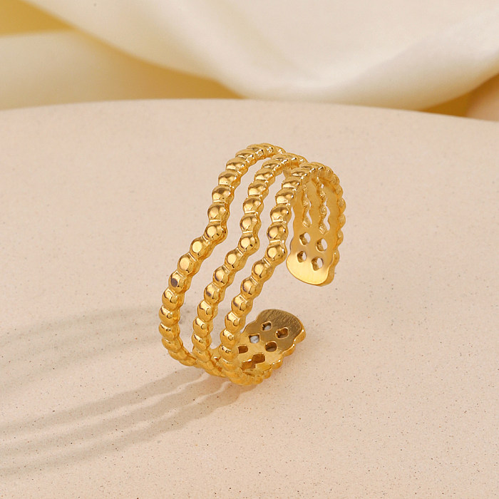 Casual Streetwear V Shape Lines Stainless Steel Plating 18K Gold Plated Open Rings