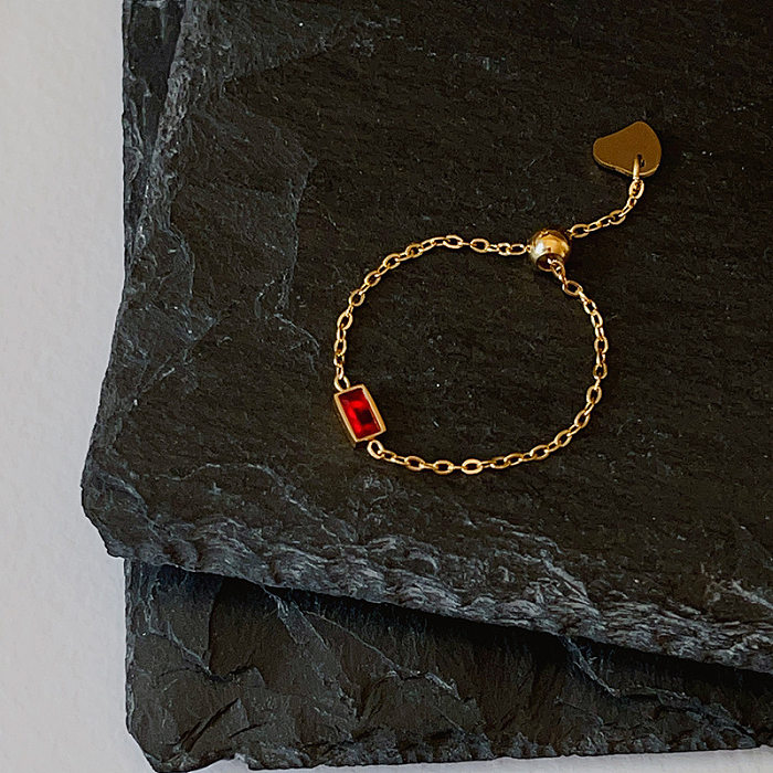Fashion Rectangle Titanium Steel Inlaid Zircon Rings