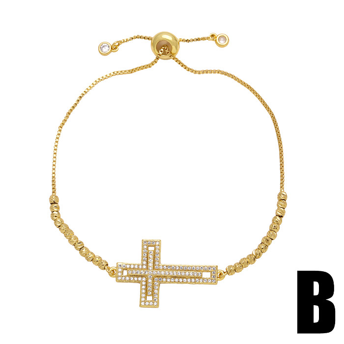 Simple Style Korean Style Cross Copper Plating Inlay Zircon 18K Gold Plated Bracelets