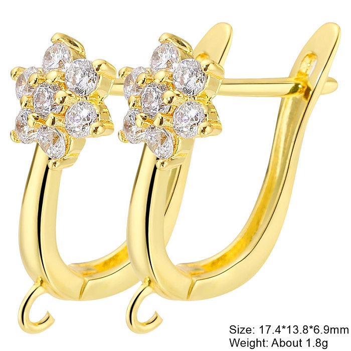 1 Pair Simple Style Classic Style Solid Color Flower Plating Hollow Out Inlay Copper Zircon Gold Plated Silver Plated Earrings