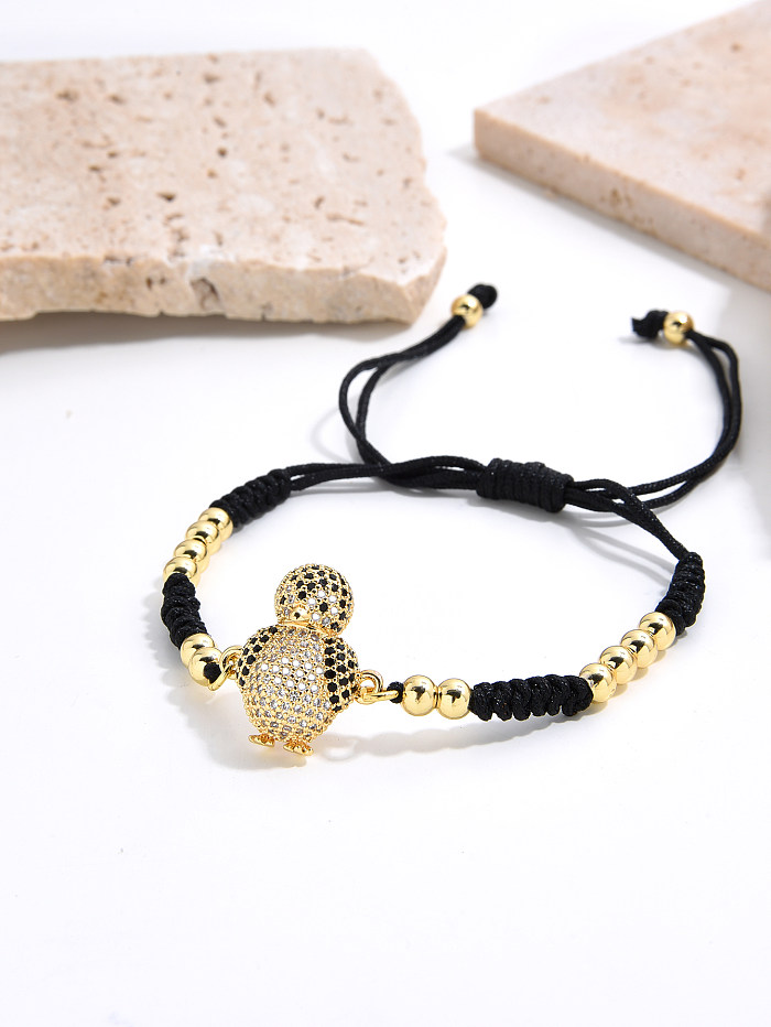 Retro Simple Style Bird Rope Copper Plating Inlay Zircon Gold Plated Bracelets