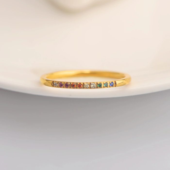 Simple Style Circle Stainless Steel Inlay Zircon Rings 1 Piece