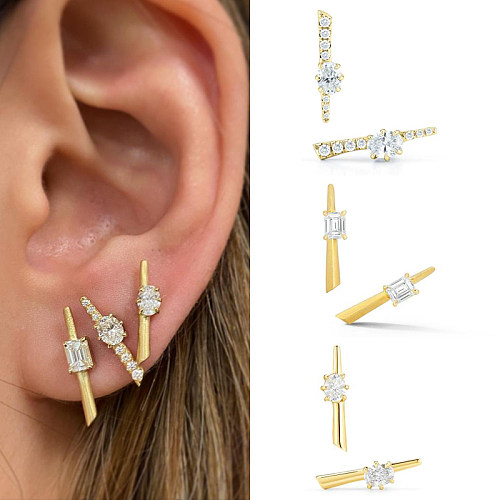 Fashion Solid Color Copper Gold Plated Inlay Zircon Ear Studs 1 Pair