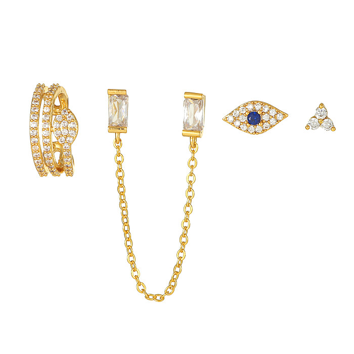 1 Set Casual Simple Style Eye Snake Brass Asymmetrical Plating Inlay Zircon 18K Gold Plated Ear Clips Ear Studs