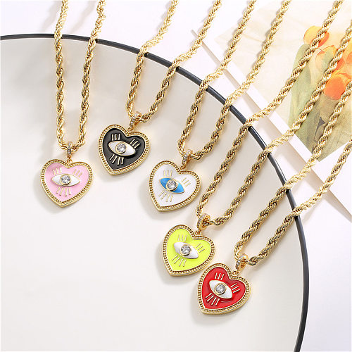 Hecheng Ornament Autumn And Winter New Dripping Oil Love Eyes Peach Heart Zircon Necklace Stainless Steel Hemp Flowers Chain