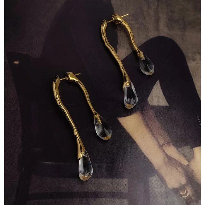1 Paar Ohrhänger im IG-Stil mit geometrischer Beschichtung, Kupferglas, 18 Karat vergoldet