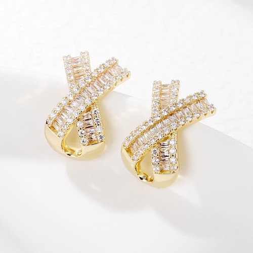 1 paire de clous d'oreilles en cuivre et Zircon, Style Simple, placage géométrique, incrustation