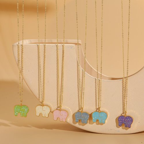 Cute Simple Style Elephant Copper Epoxy Plating 14K Gold Plated Pendant Necklace