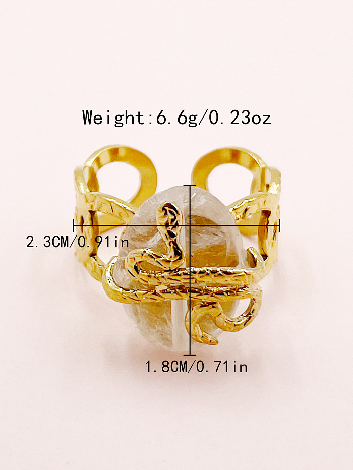 Classical Snake Stainless Steel Gold Plated Natural Stone Open Ring In Bulk