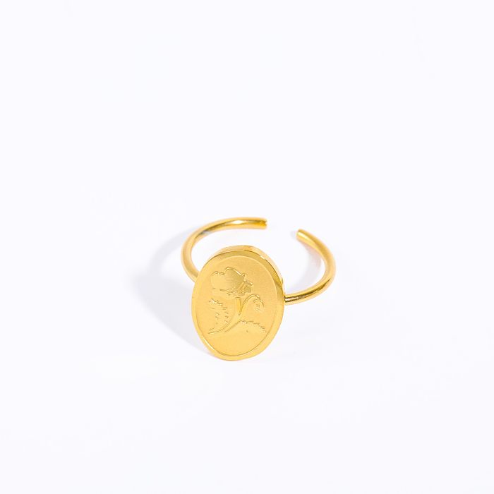 Anel aberto banhado a ouro de aço inoxidável com flor oval de moda por atacado