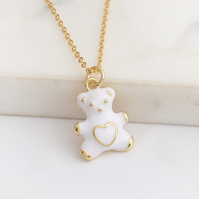 Cute Bear Copper Enamel Pendant Necklace