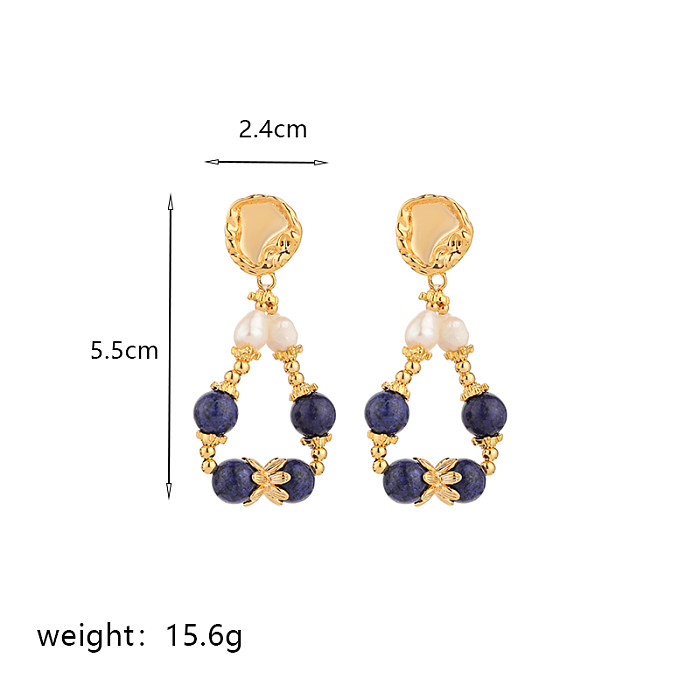 1 Pair Commute Round Plating Inlay Freshwater Pearl Copper Agate 18K Gold Plated Drop Earrings Earrings