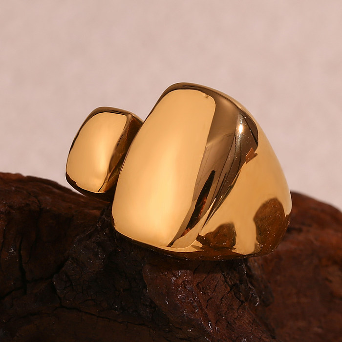 Estilo vintage estilo clássico cor sólida aço inoxidável chapeamento assimétrico anéis banhados a ouro 18K