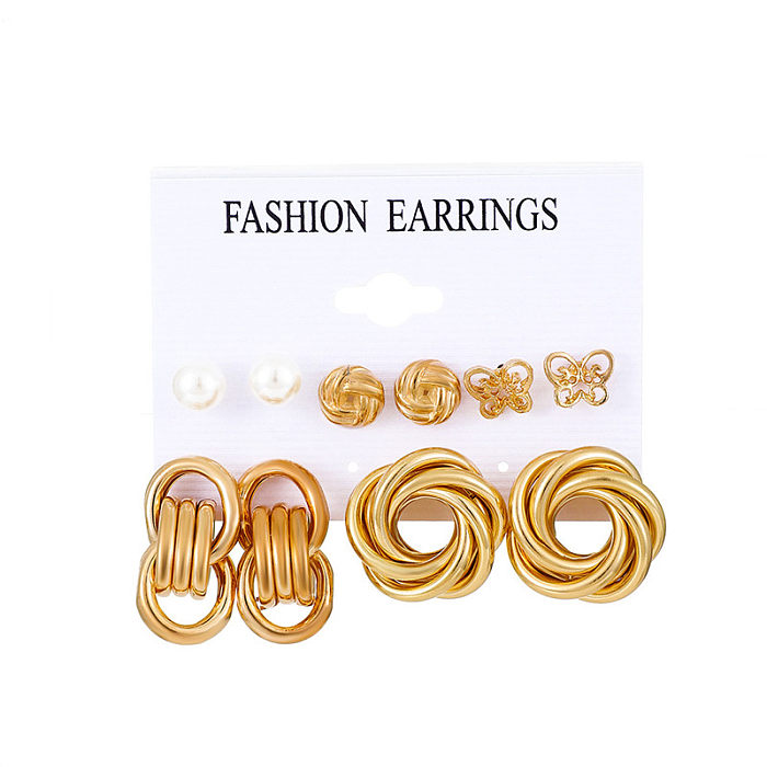 1 Set Fashion Triangle Circle Butterfly Synthetics Metal Copper Asymmetrical Inlay Artificial Pearls Rhinestones Zircon 18K Gold Plated Gold Plated Silver Plated Women'S Earrings