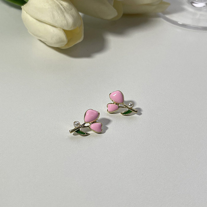 1 Paar elegante herzförmige Blumen-Schleifenknoten-Überzug-Inlay-Kupfer-Strasssteine, versilberte Ohrringe
