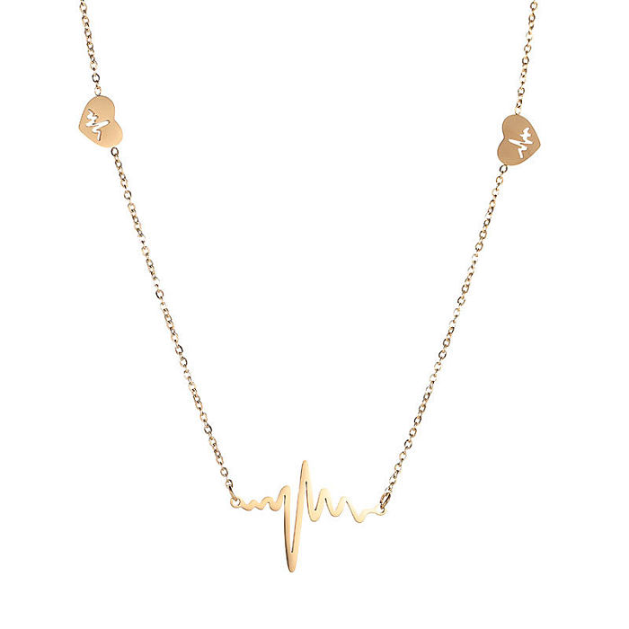 Collar de pulseras chapadas en oro de 14K con incrustaciones de circonio chapado en acero inoxidable electrocardiograma para mujer