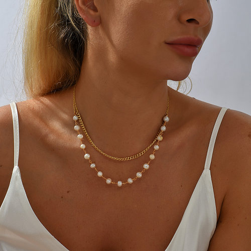 Simple Style Geometric Copper Layered Halsketten Perlenvergoldete Kupferhalsketten 1 Stück