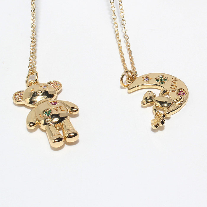 Cute Bear Copper Necklace Inlay Zircon Copper Necklaces