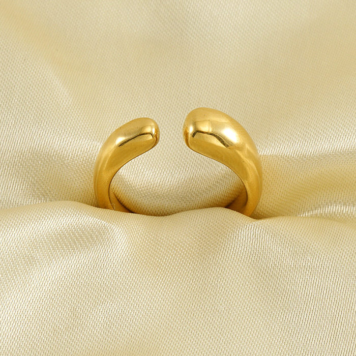 خاتم نسائي مفتوح من الفولاذ المقاوم للصدأ مطلي بالذهب قطعة واحدة