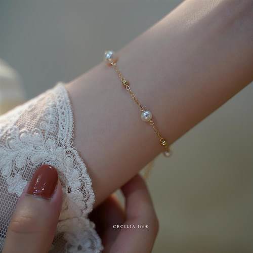 Elegante, einfache, geometrische Armbänder aus Kupfer mit künstlichen Perlen in großen Mengen