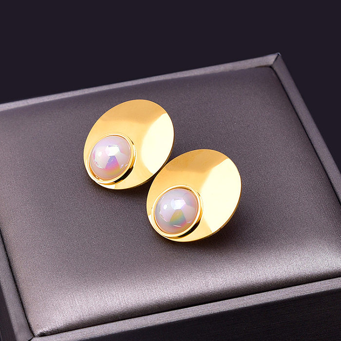 Lady Round Titanium Steel Inlay Freshwater Pearl Women'S Earrings Necklace