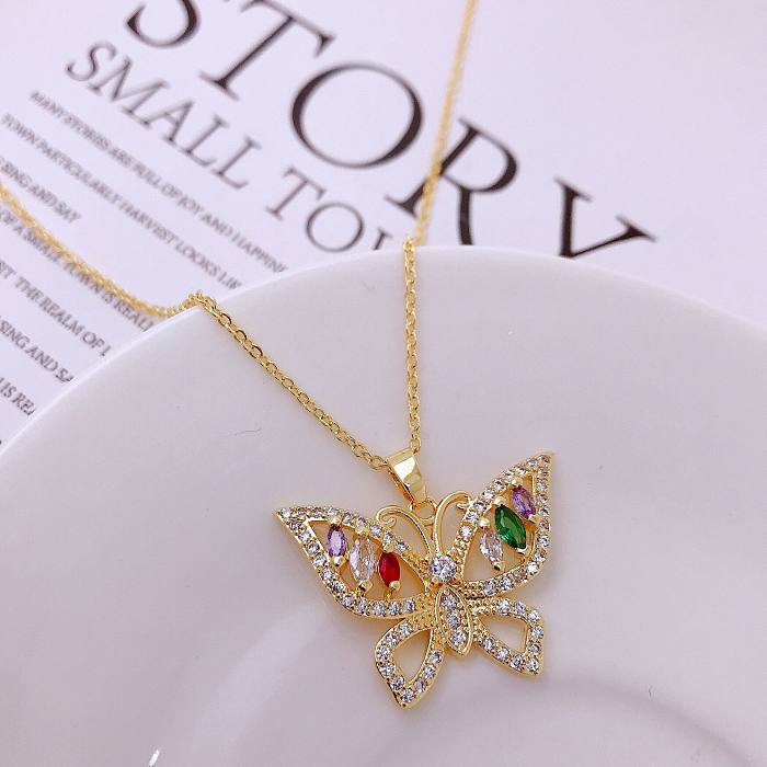 Hip-hop mode cuivre couleur Zircon papillon pendentif collier femme