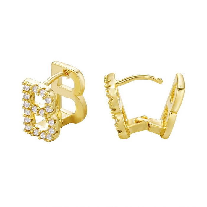 Fashion Letter Copper Plating Hollow Out Inlay Zircon Ear Studs 1 Pair