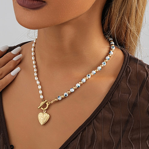 Collier pendentif mignon en forme de cœur, Imitation de perle, pierre naturelle, placage de perles en cuivre