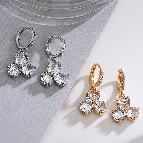 1 Pair Simple Style Shiny Round Flower Plating Inlay Copper Zircon 18K Gold Plated Drop Earrings