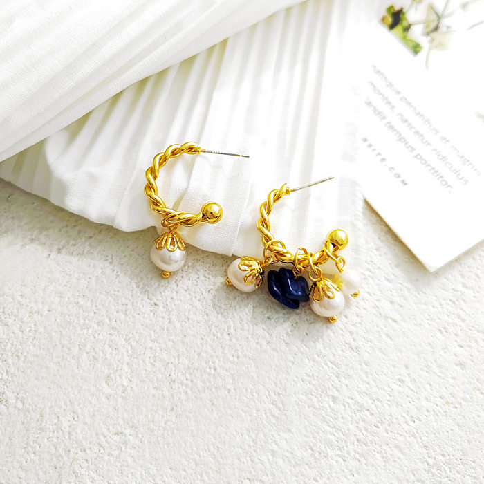 Boucles d'oreilles pendantes en perles artificielles, placage de cuivre géométrique à la mode, 1 paire