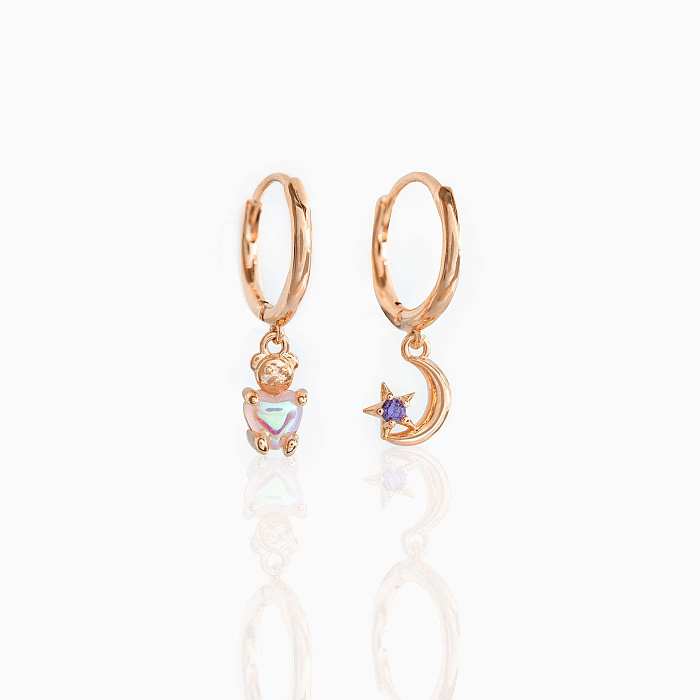 Fashion Moon Bear Brass Earrings Inlay Zircon Copper Earrings