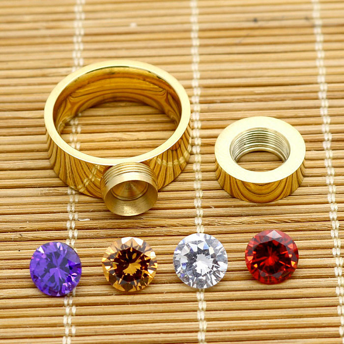 1 Piece Fashion Round Titanium Steel Plating Inlay Zircon Rings