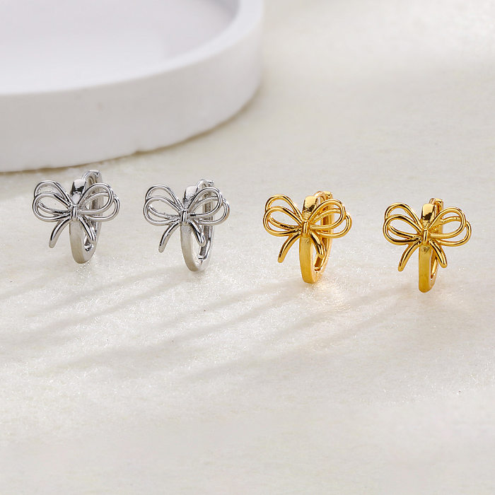 1 Piece Simple Style Bow Knot Plating Hollow Out Copper Gold Plated Earrings