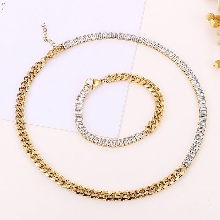 Fashion Geometric Titanium Steel Plating Zircon Bracelets Necklace 1 Piece