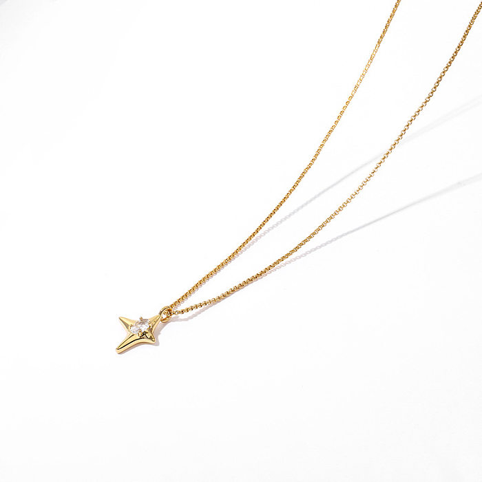 Simple Style Star Copper Plating Inlay Zircon Gold Plated Pendant Necklace