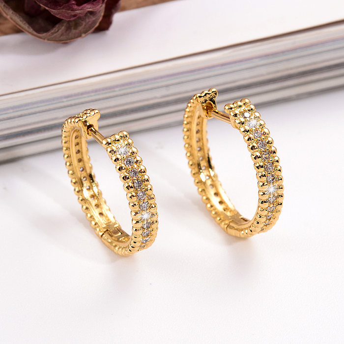 1 Pair IG Style Simple Style Circle Plating Inlay Copper Zircon 18K Gold Plated Earrings