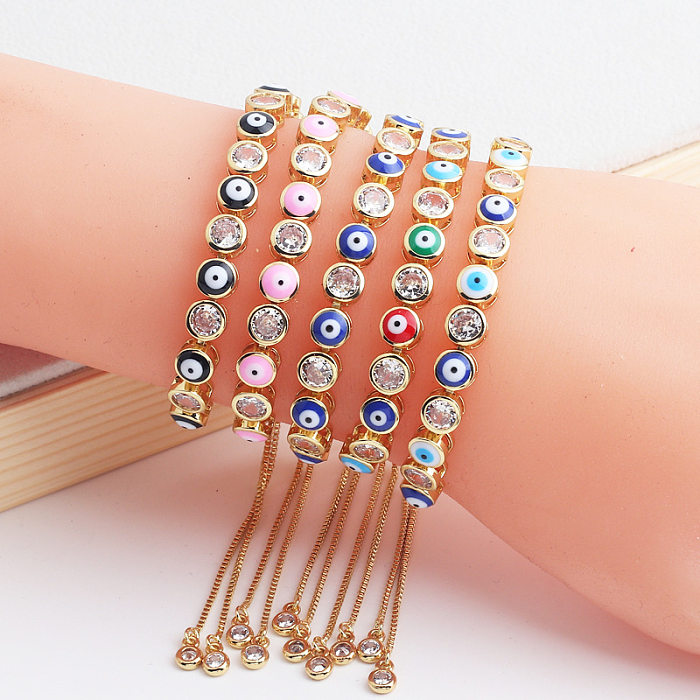 Pulseras de cobre con forma de ojo del diablo, pulseras de cobre con incrustaciones de circón