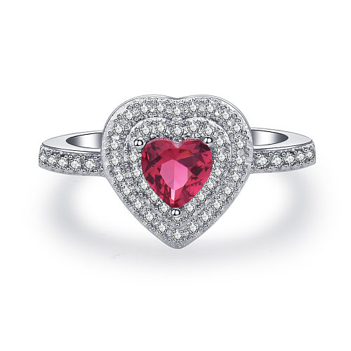 Simple Style Heart Shape Copper Inlay Gem Rings