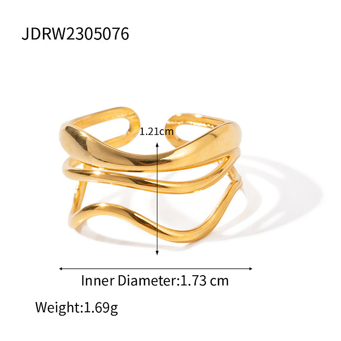 IG Style Waves Stainless Steel 18K Gold Plated Open Ring In Bulk