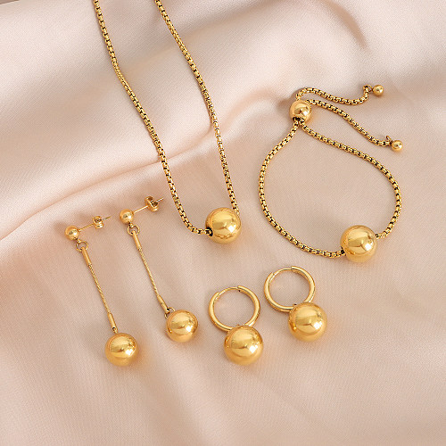 IG-Stil, einfacher Stil, geometrische Titan-Stahlbeschichtung, 18 Karat vergoldete Armbänder, Ohrringe, Halskette