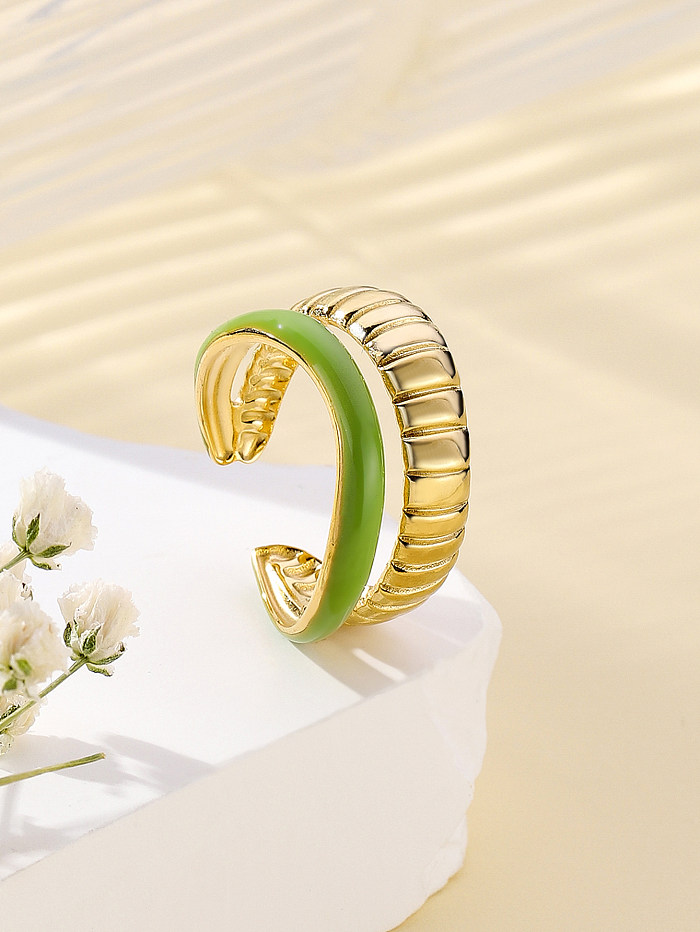 Classic Style Color Block Stainless Steel Enamel Plating 18K Gold Plated Rings