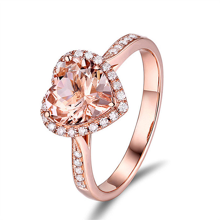 Sweet Heart Shape Copper Plating Inlay Zircon Rose Gold Plated Open Rings