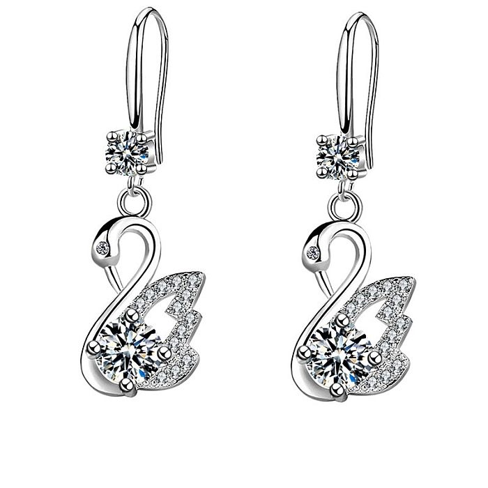 1 Pair Elegant Swan Inlay Copper Zircon Drop Earrings