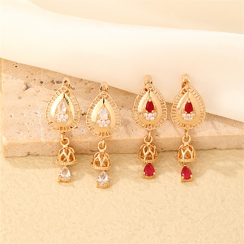 1 Pair Casual Shiny Water Droplets Plating Inlay Copper Zircon Gold Plated Drop Earrings