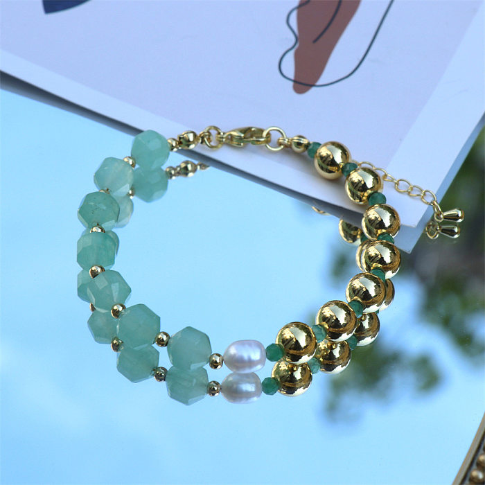 Nouveau Bracelet en cuivre à facettes améthyste verte Aventurine pierre perle d'eau douce