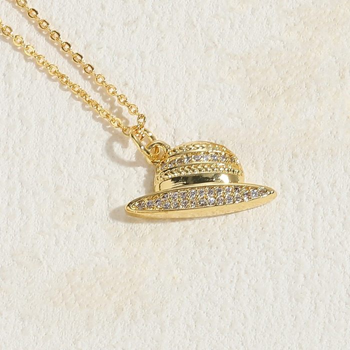 Modern Style Hat Copper 14K Gold Plated Zircon Necklace In Bulk